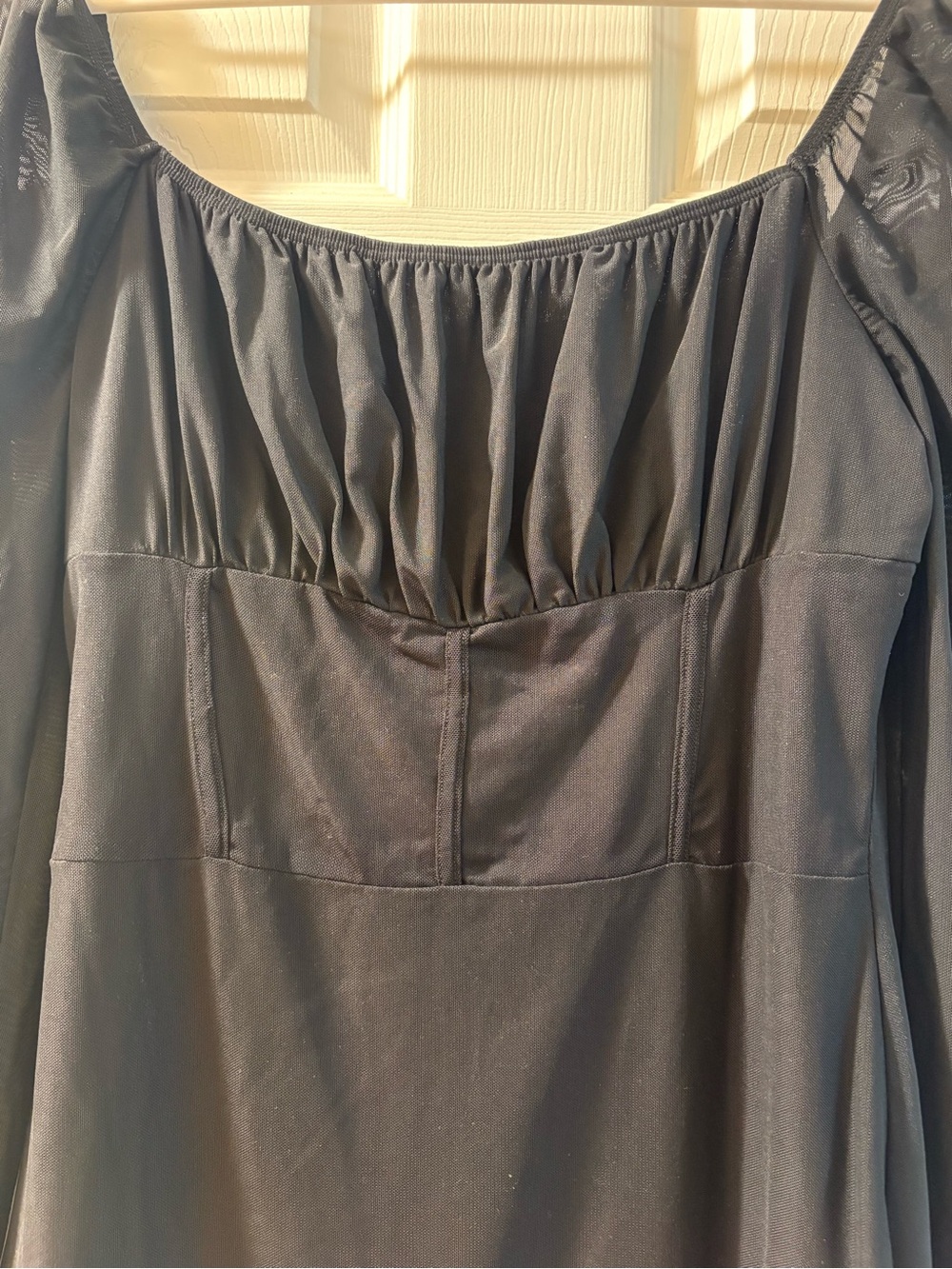 Women's Square Neck Mesh Long Sleeve Ruched Bodycon Mini Sexy dress size Large - Picture 4 of 6